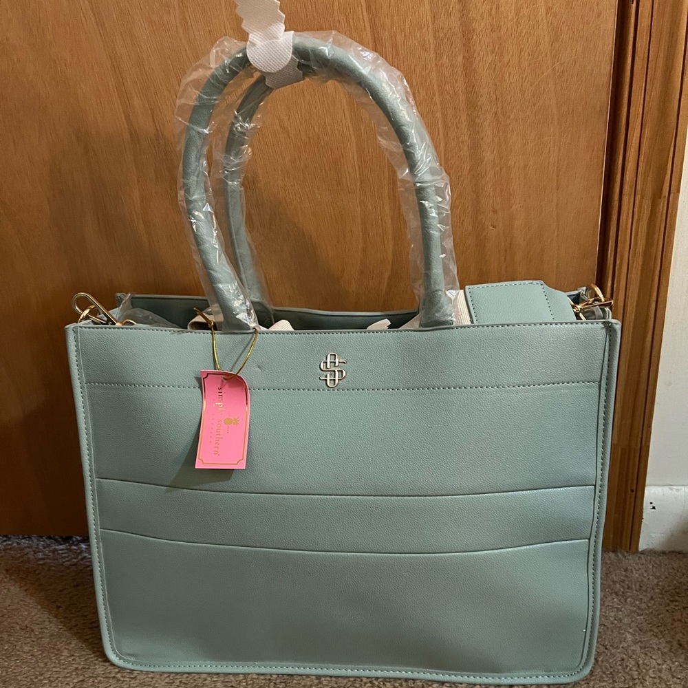 NWT Simply Southern lg mint green leather tote